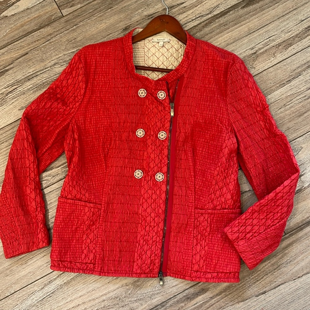Santorelli Italian Made Red Quilted Zip Front Jacket
